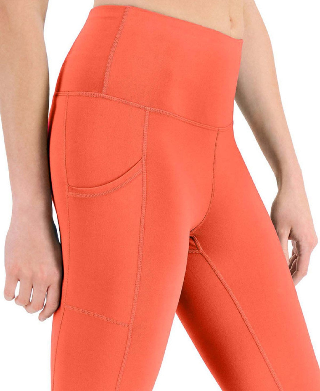 ID Ideology Women's High Rise Side Pocket Cropped Leggings Orange Size Medium