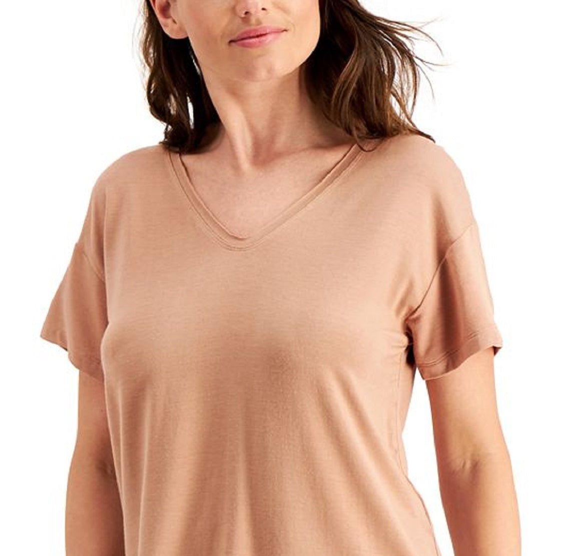 Ideology Women's Stretch Ribbed Short Sleeve V Neck T-Shirt Brown Size Medium