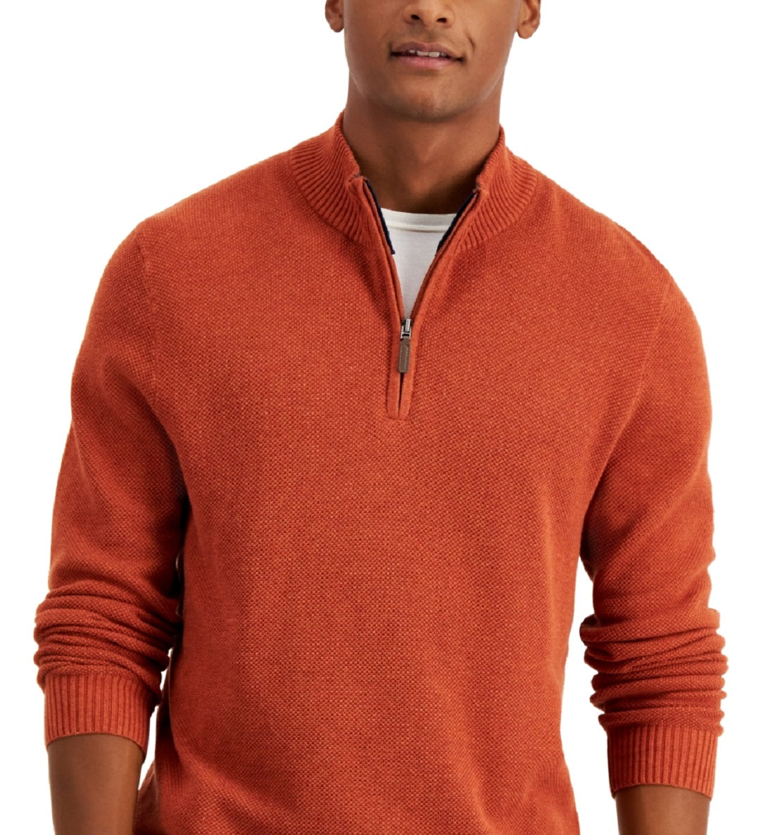 Club Room Men's Quarter Zip Textured Cotton Sweater Orange Size XX-Large