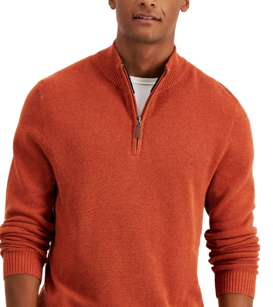 Club Room Men's Quarter Zip Textured Cotton Sweater Orange Size XXX-Large