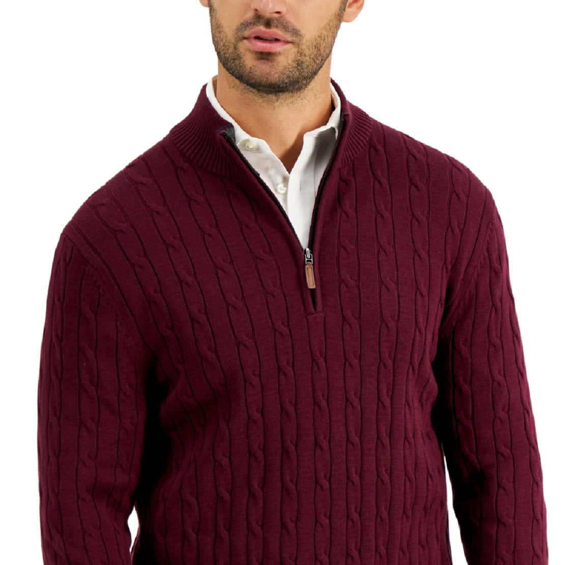 Club Room Men's Cable Knit Quarter Zip Cotton Sweater Purple Size Small