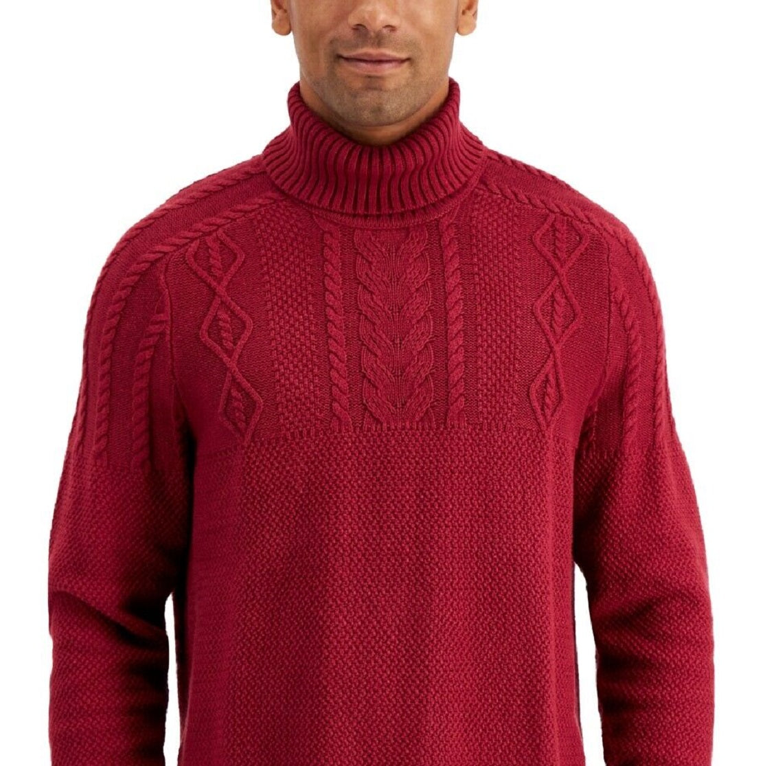 Club Room Men's Chunky Cable Knit Turtleneck Sweater Red Size X-Large