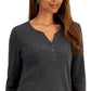 Karen Scott Women's Cotton Henley V Neck Top Black Size Medium
