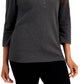 Karen Scott Women's Cotton Henley V Neck Top Black Size Medium