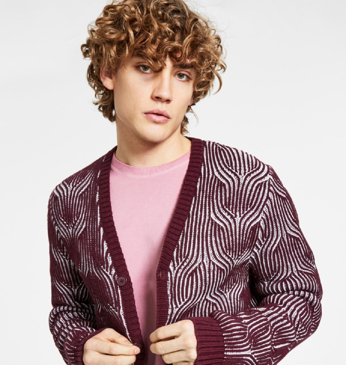 INC International Concepts Men's Glitz Cardigan Sweater Red Size X-Large