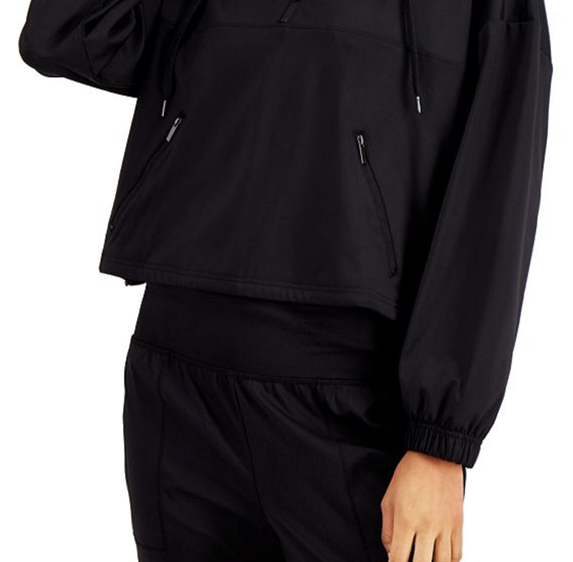 ID Ideology Women's Cropped Quarter Zip Hoodie Black Size XX-Large