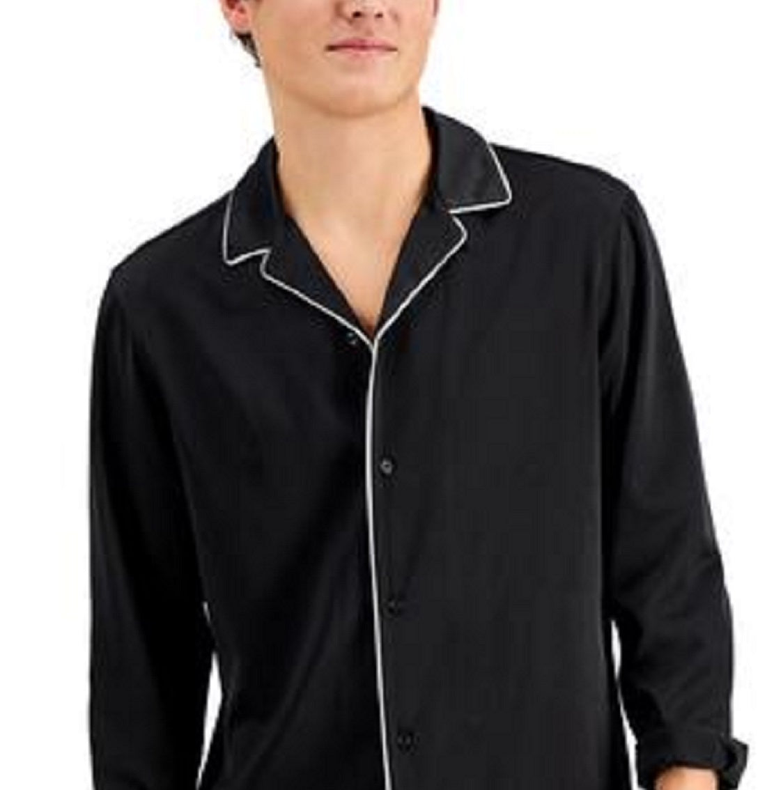 INC International Concepts Men's Regular Fit Contrast Piped Camp Shirt Black Size X-Small