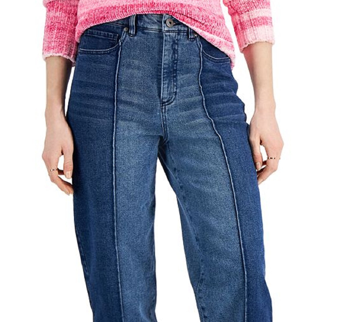 Style & Co Women's Two Tone Straight Leg Jeans Blue Size 14
