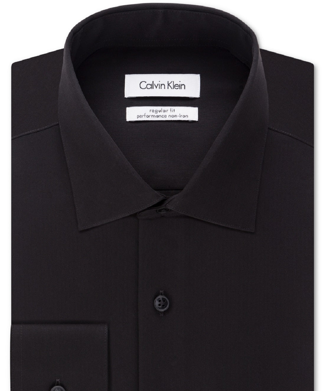 Calvin Klein Men's Classic Fit Non Iron Performance Herringbone Spread Collar Dress Shirt Black Size 32X33