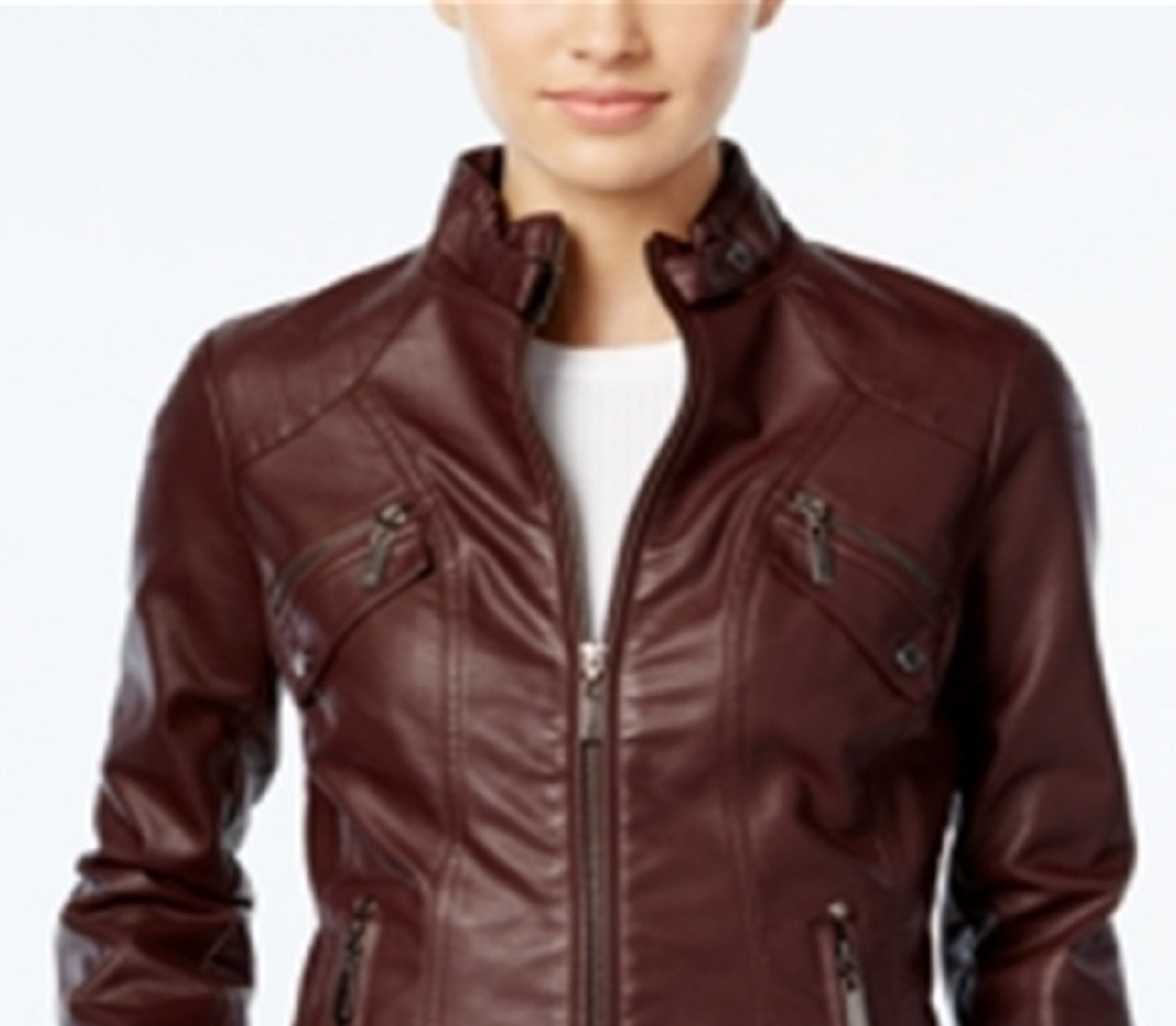 Jou Jou Junior's Faux Leather Moto Jacket Brown Size XX-Large