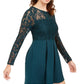 Speechless Women's Lace Zippered Long Sleeve Jewel Neck Mini Fit Flare Party Dress Green Size Medium