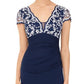 Betsy & Adam Women's Cap Sleeve V Neck Full Length Sheath Formal Dress Blue Size 12