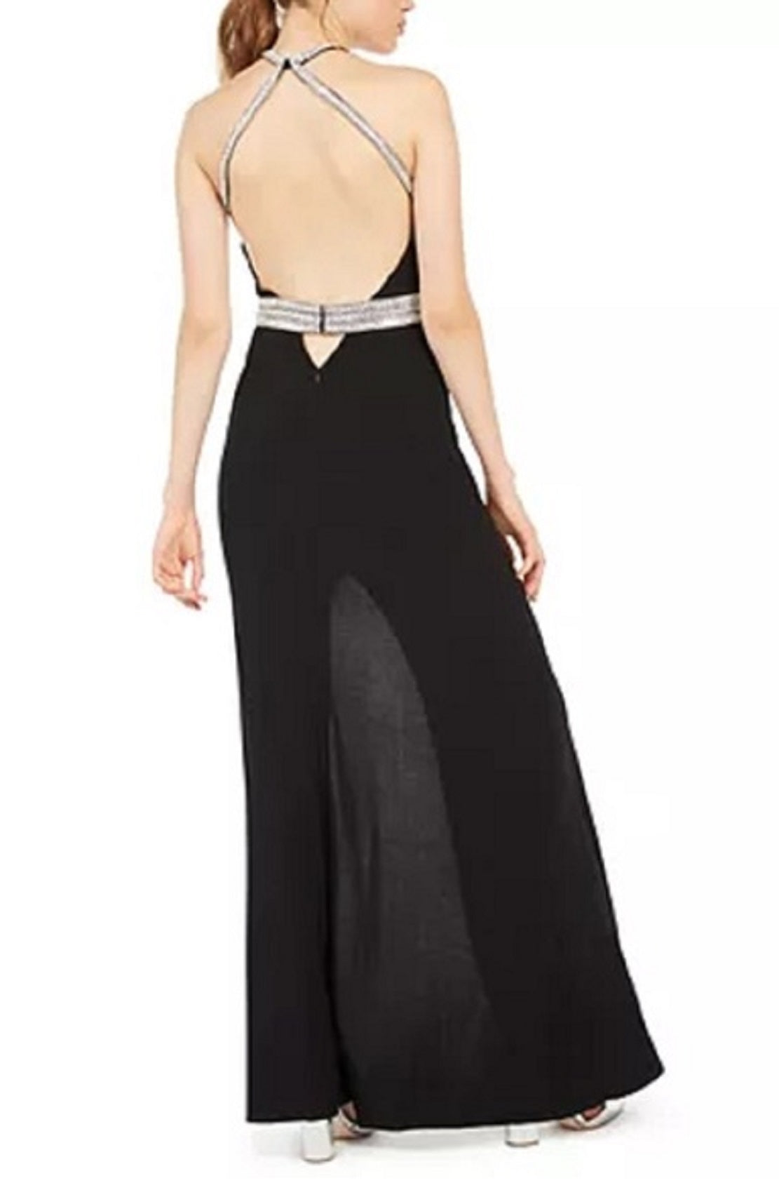 Blondie Nites Junior's Embellished Open Back Gown Black Size 3