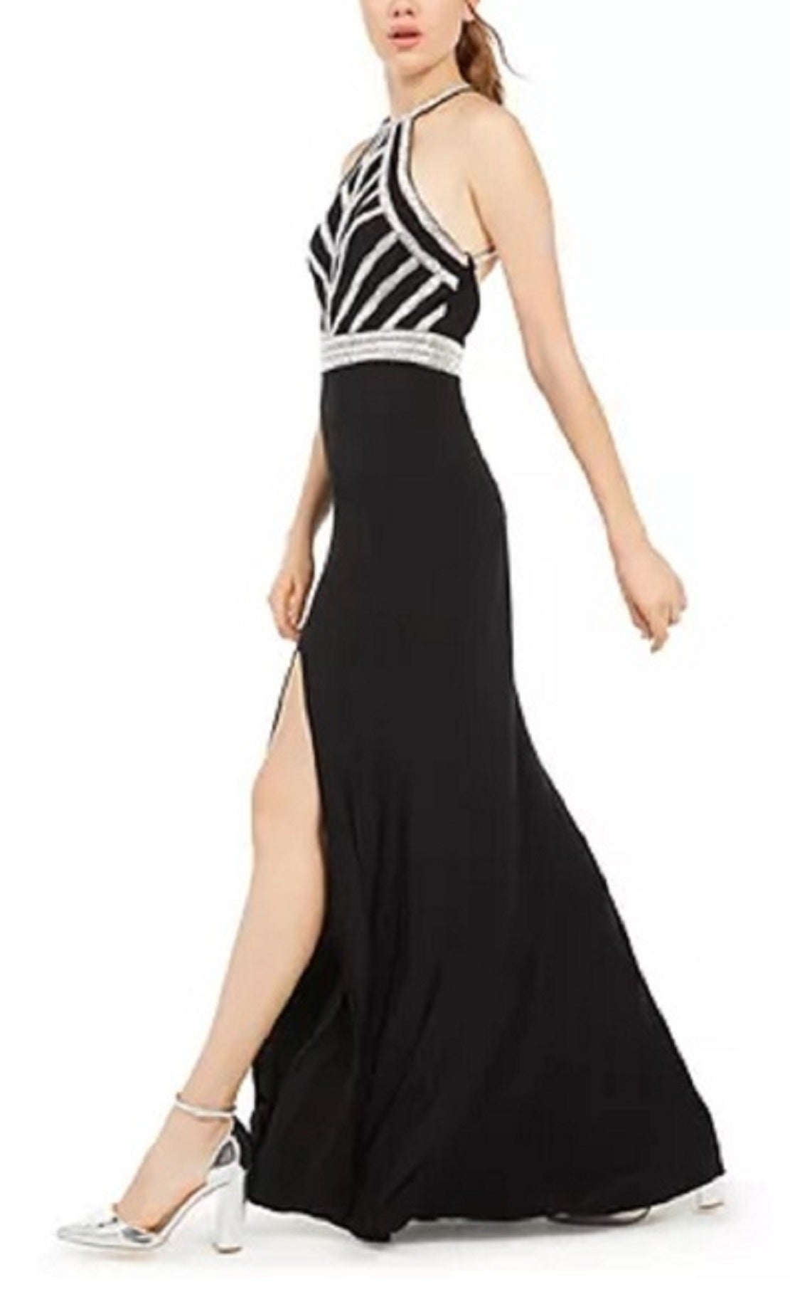 Blondie Nites Junior's Embellished Open Back Gown Black Size 3