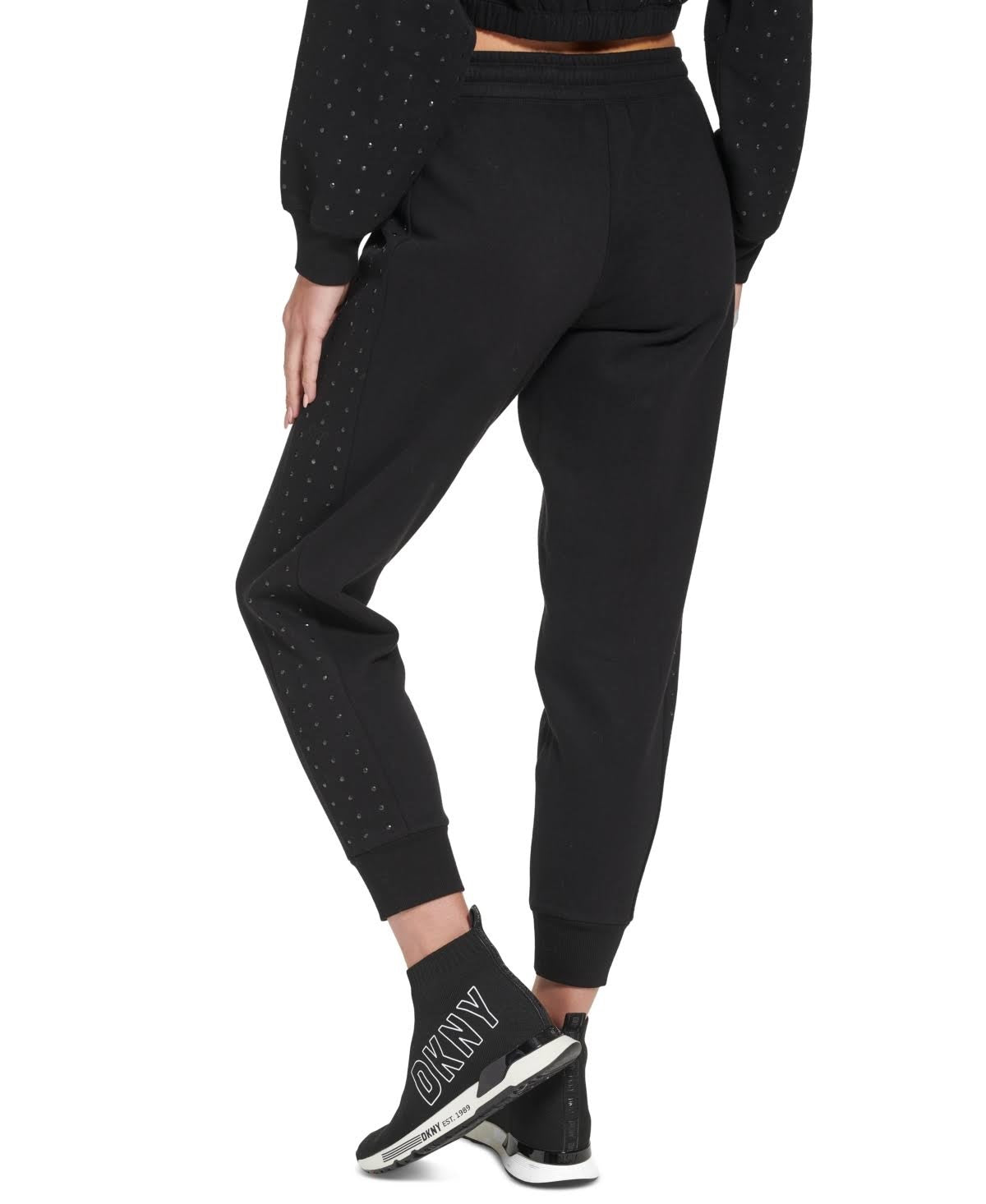 DKNY Women's Active Embellished Relaxed Jogger Pants Black Size Medium
