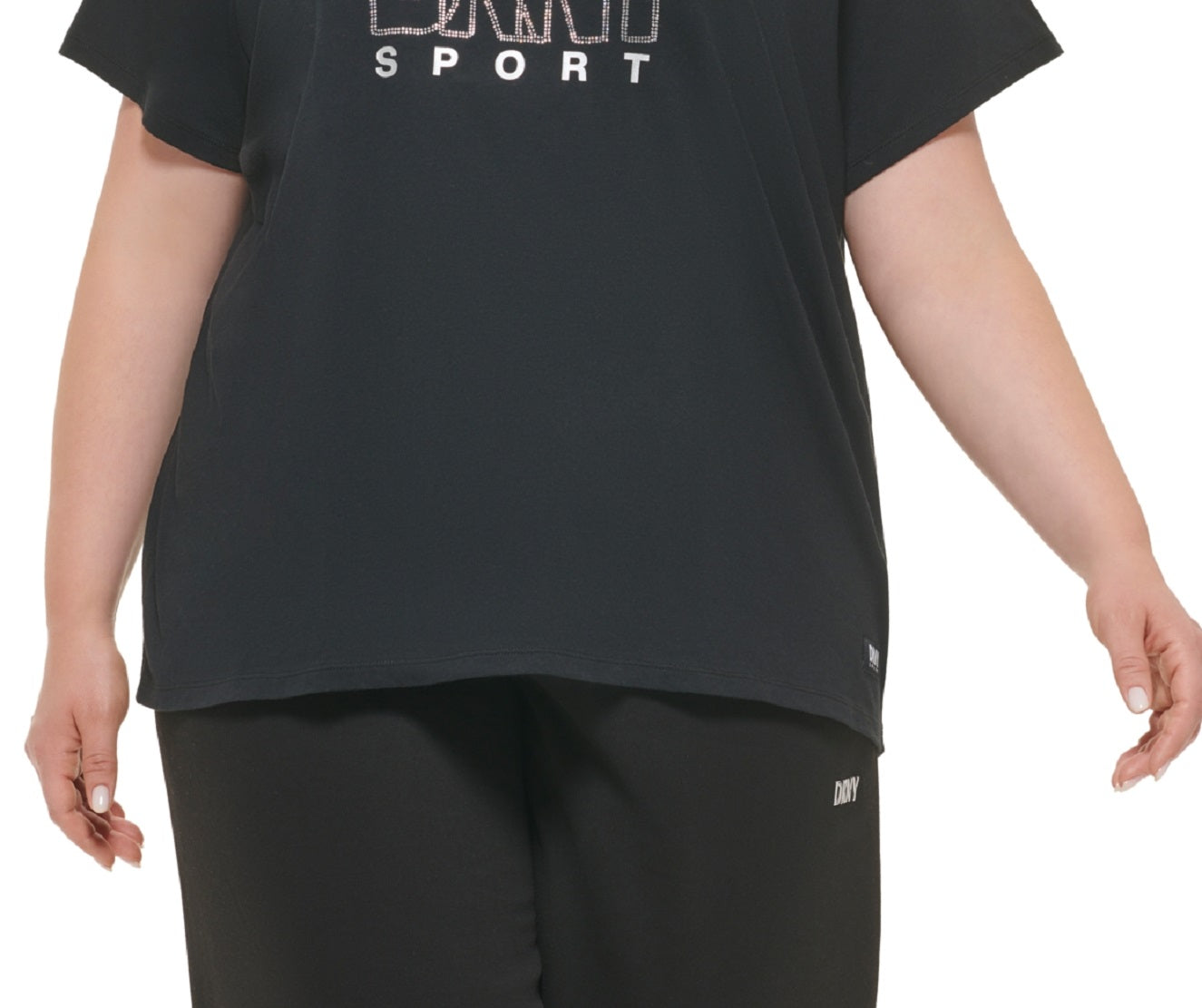 DKNY Women's Cotton Embellished Logo T Shirt Black Size 3X