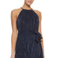 DKNY Women's Embellished Trim Pleated Halter Gown Blue Size 16