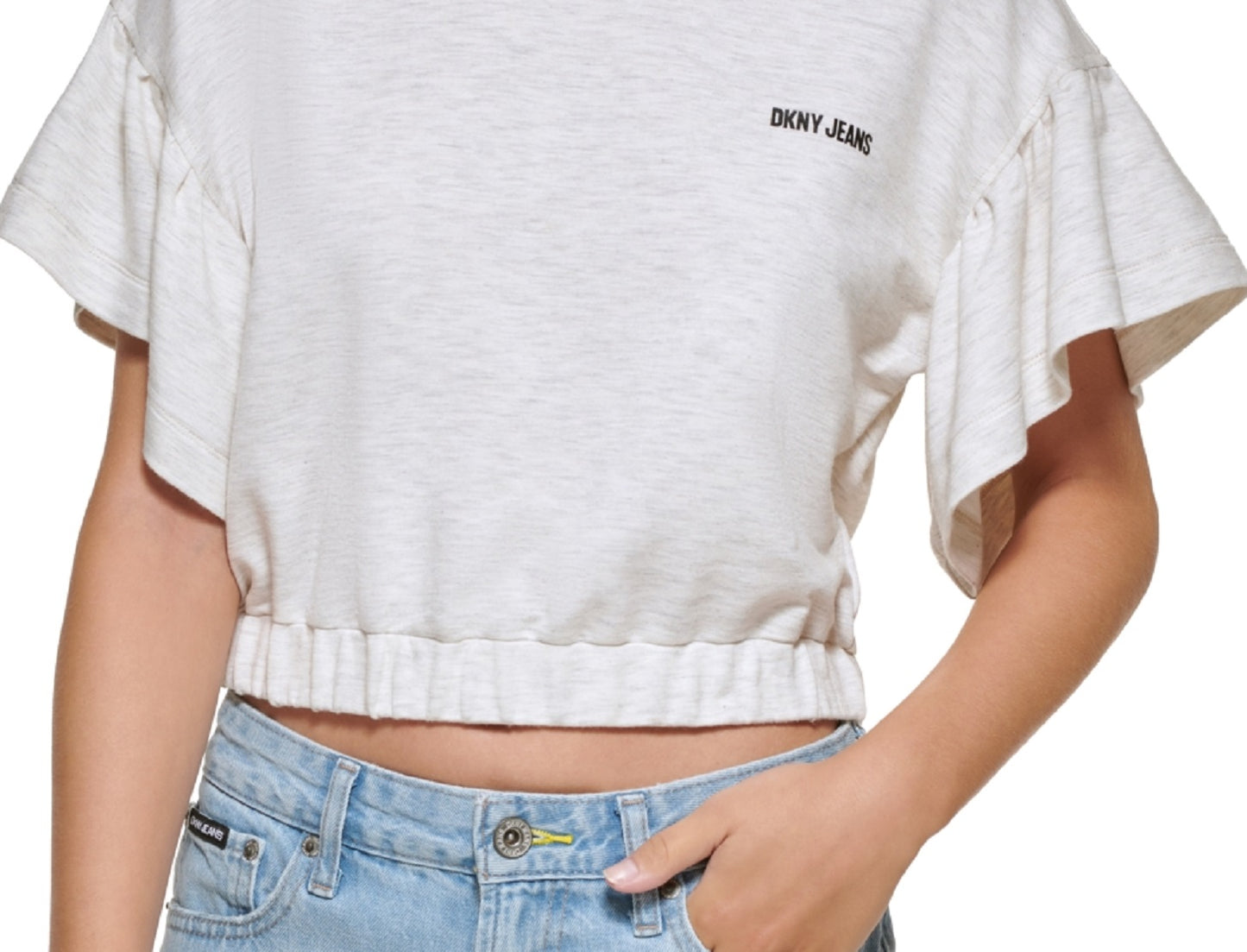 DKNY Women's Cropped Flutter Sleeve T-Shirt Brown Size Medium