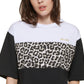 DKNY Women's Cropped Leopard Logo T-Shirt White Size Small