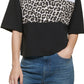 DKNY Women's Cropped Leopard Logo T-Shirt White Size Small