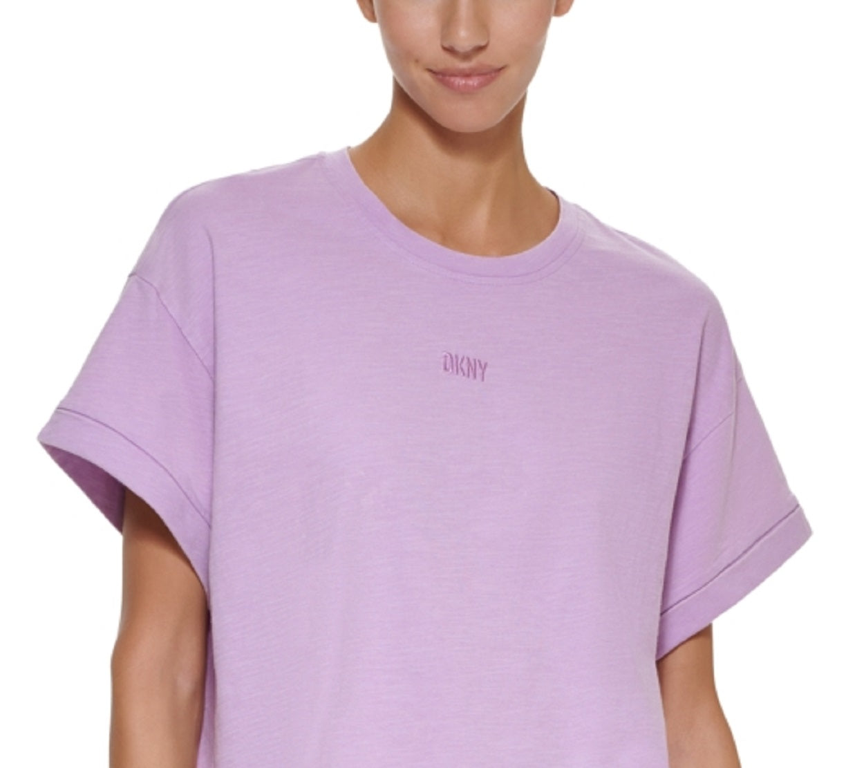 DKNY Women's Boxy Cropped T Shirt Purple Size Large