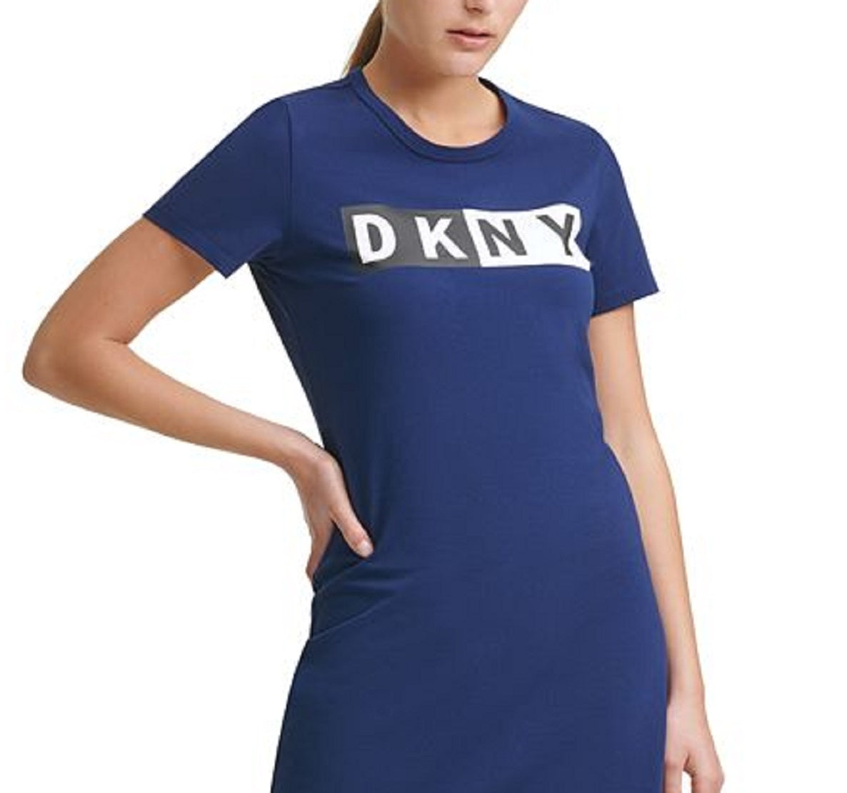 DKNY Women's Cotton Logo T-Shirt Dress Blue Size Large