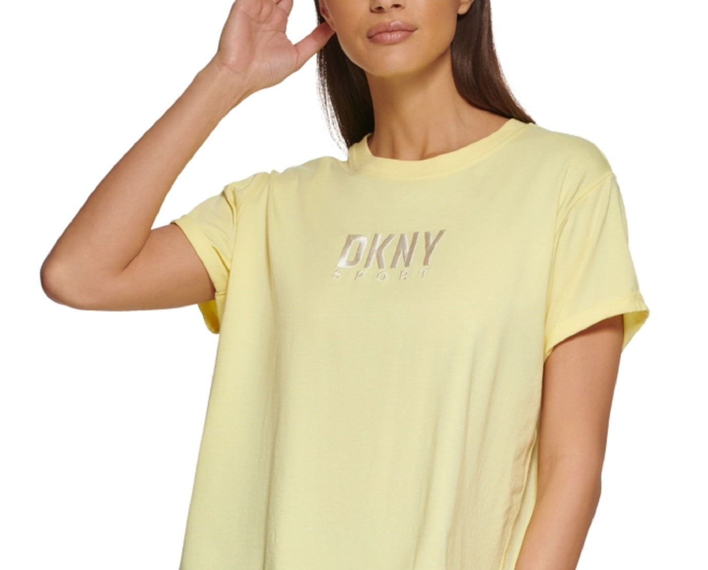 DKNY Women's Cotton Embroidered Logo Tee Yellow Size Large