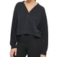 DKNY Women's Cropped Henley Lounge Sweatshirt Black Size Medium
