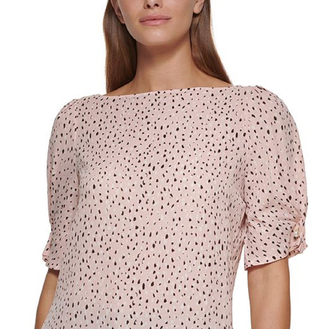 DKNY Women's Printed Elbow Sleeve Blouse Pink Size X-Large