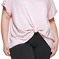 DKNY Women's Knot Front Metallic Logo T-Shirt Pink Size 1X