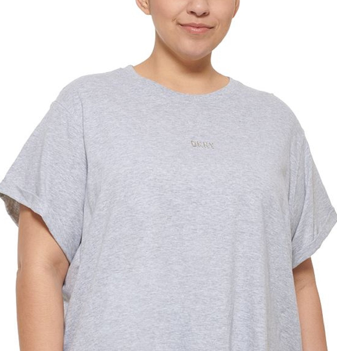 DKNY Women's Knot Front Metallic Logo T-Shirt Gray Size 2X