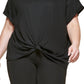 DKNY Women's Knot Front Metallic Logo T-Shirt Black Size 2X