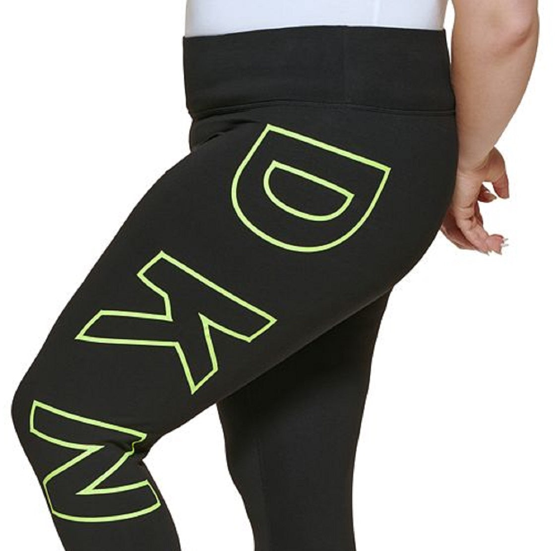 DKNY महिलाओं के लिए हाई वेस्टेड 7/8 एक्सप्लोडेड लोगो लेगिंग्स काले रंग में, साइज़ 3X