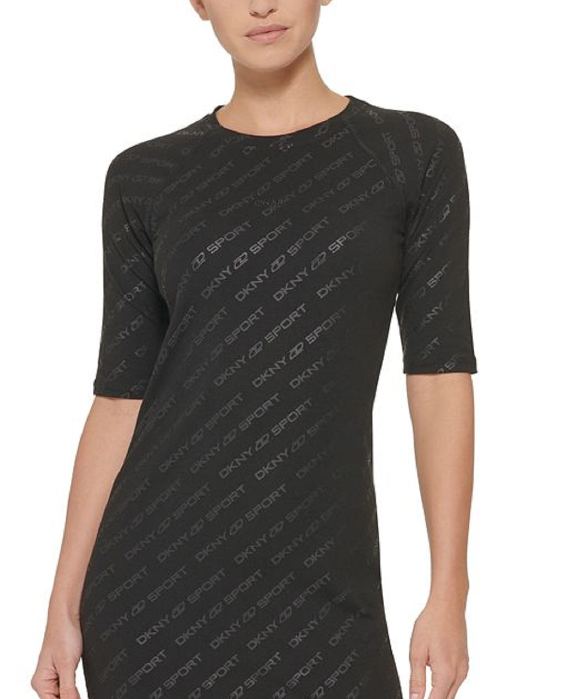 DKNY Women's Icon Logo Print Dress Black Size X-Large