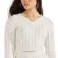 GUESS Women's Dora Cable Knit Crop Sweater White Size X-Small