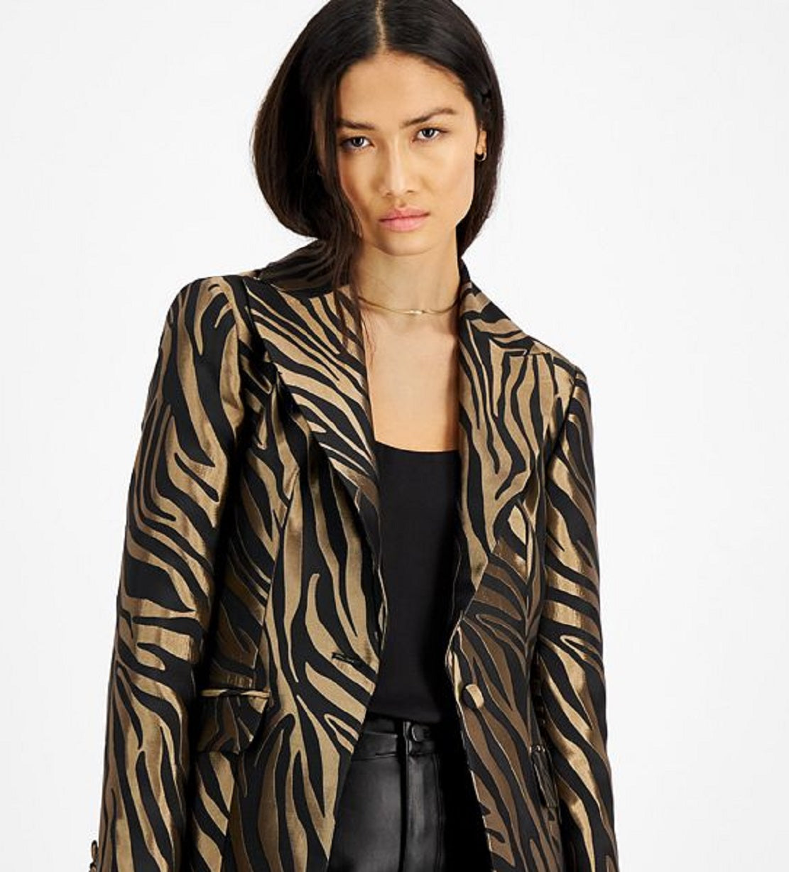INC International Concepts Women's Metallic Jacquard Blazer Black Size Small