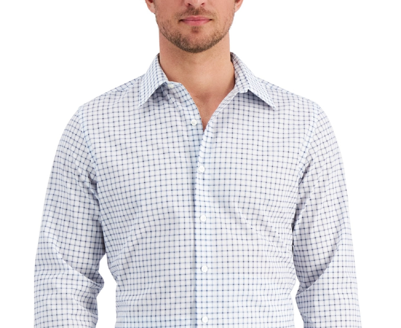 Club Room Men's Slim Fit Deco Check Dress Shirt Blue Size Medium