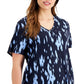 Alfani Women's Printed V Neck T-Shirt Blue Size 0X