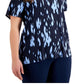 Alfani Women's Printed V Neck T-Shirt Blue Size 0X