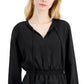 Alfani Women's Smocked Peplum Top Black Size Medium