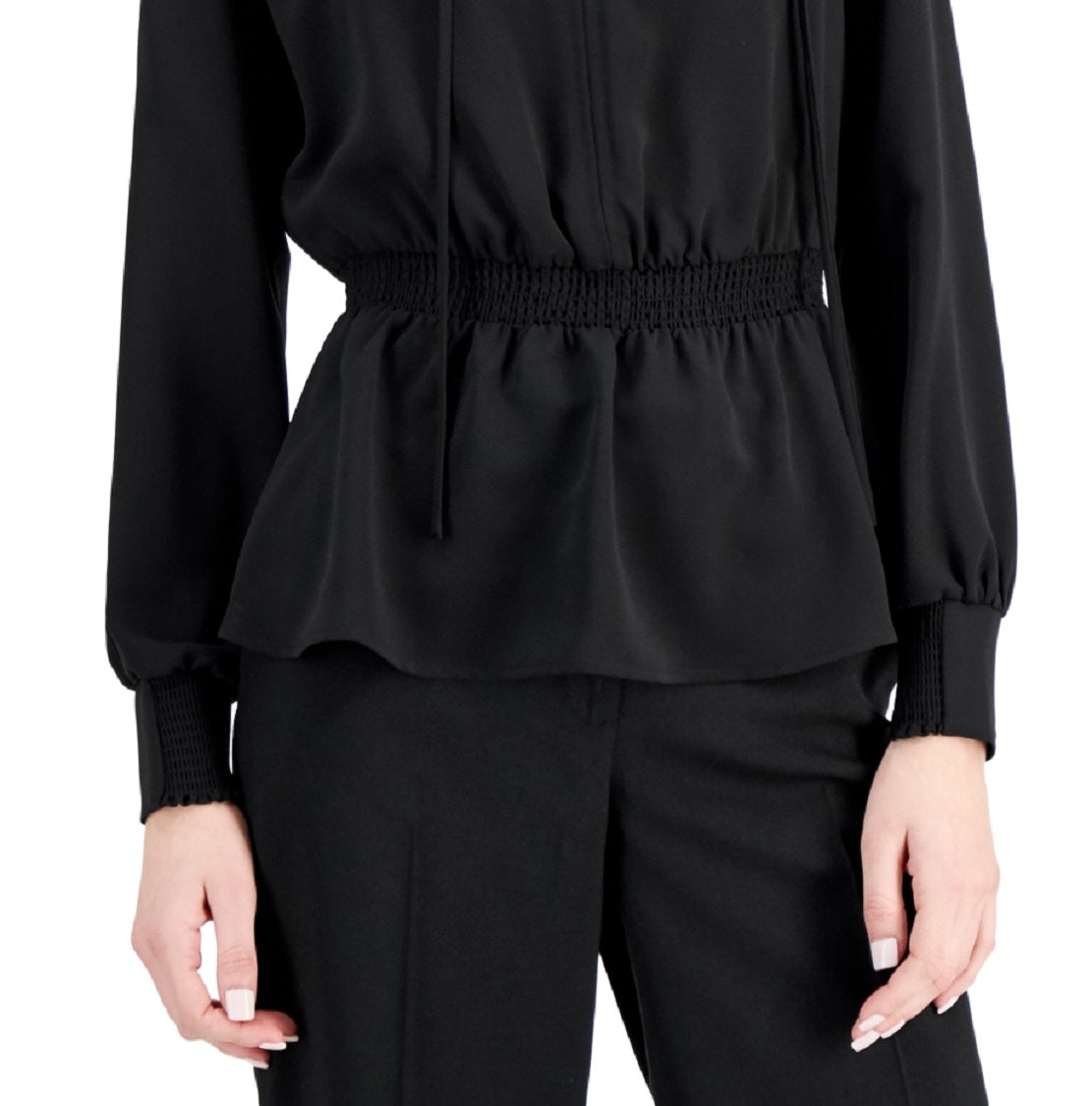 Alfani Women's Smocked Peplum Top Black Size Medium