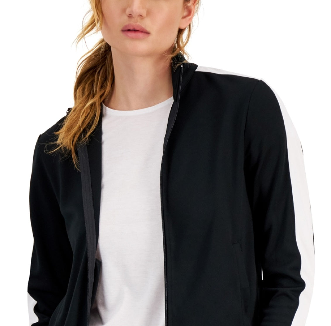 ID Ideology Women's Zip Striped Sleeve Track Jacket Black Size XX-Large