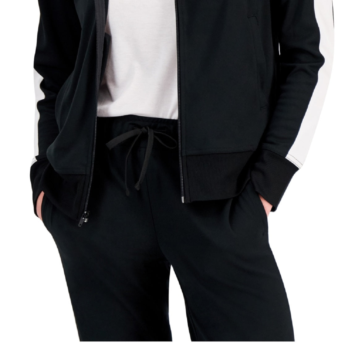 ID Ideology Women's Zip Striped Sleeve Track Jacket Black Size XX-Large