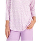 Charter Club Women's Lace Print 3/4 Sleeve Top Purple Size X-Large