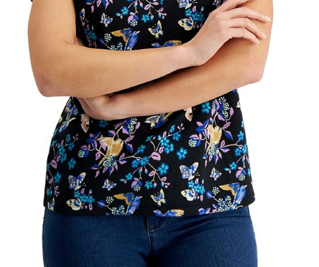 Karen Scott Women's Hatched Meadow Henley Top Black Size X-Large