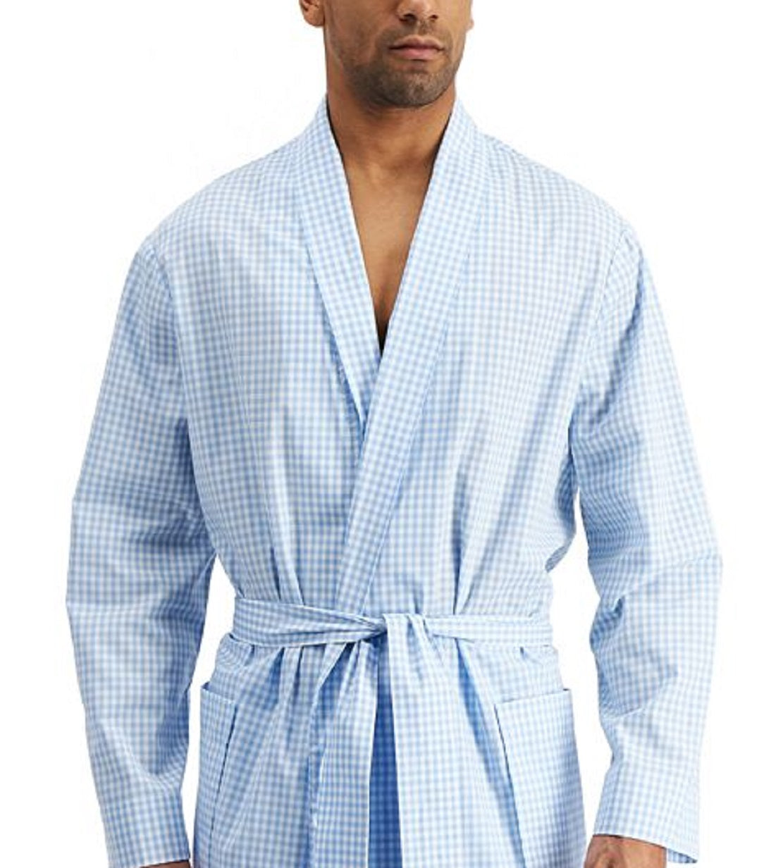 Club Room Men's Medium Gingham Woven Robe Blue Size Large