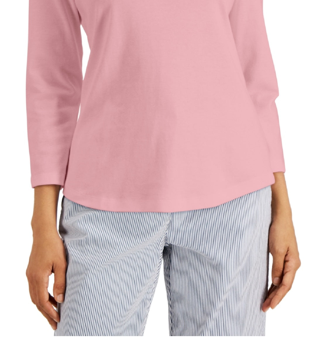 Karen Scott Women's Studded Johnny Collar Top Pink Size Large