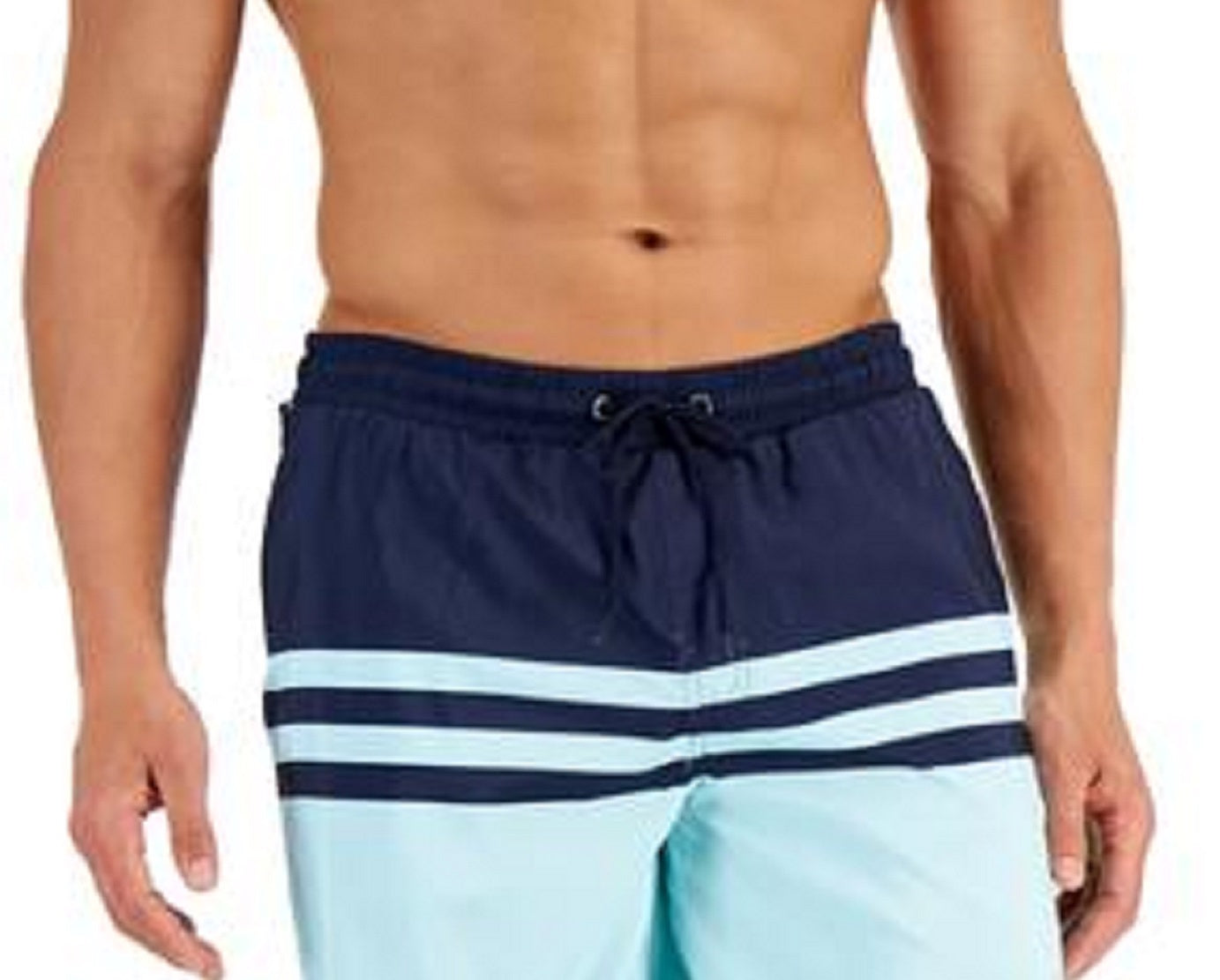 Club Room Men's Quick Dry Performance Colorblocked Stripe 7 Swim Trunks Blue Size X-Large