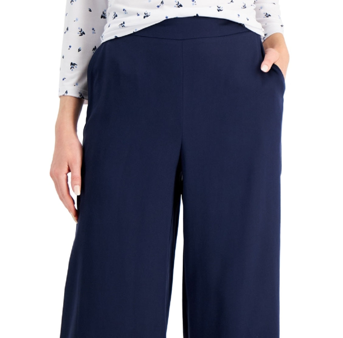 Charter Club Women's Crop Wide Leg Pants Blue Size Petite Medium