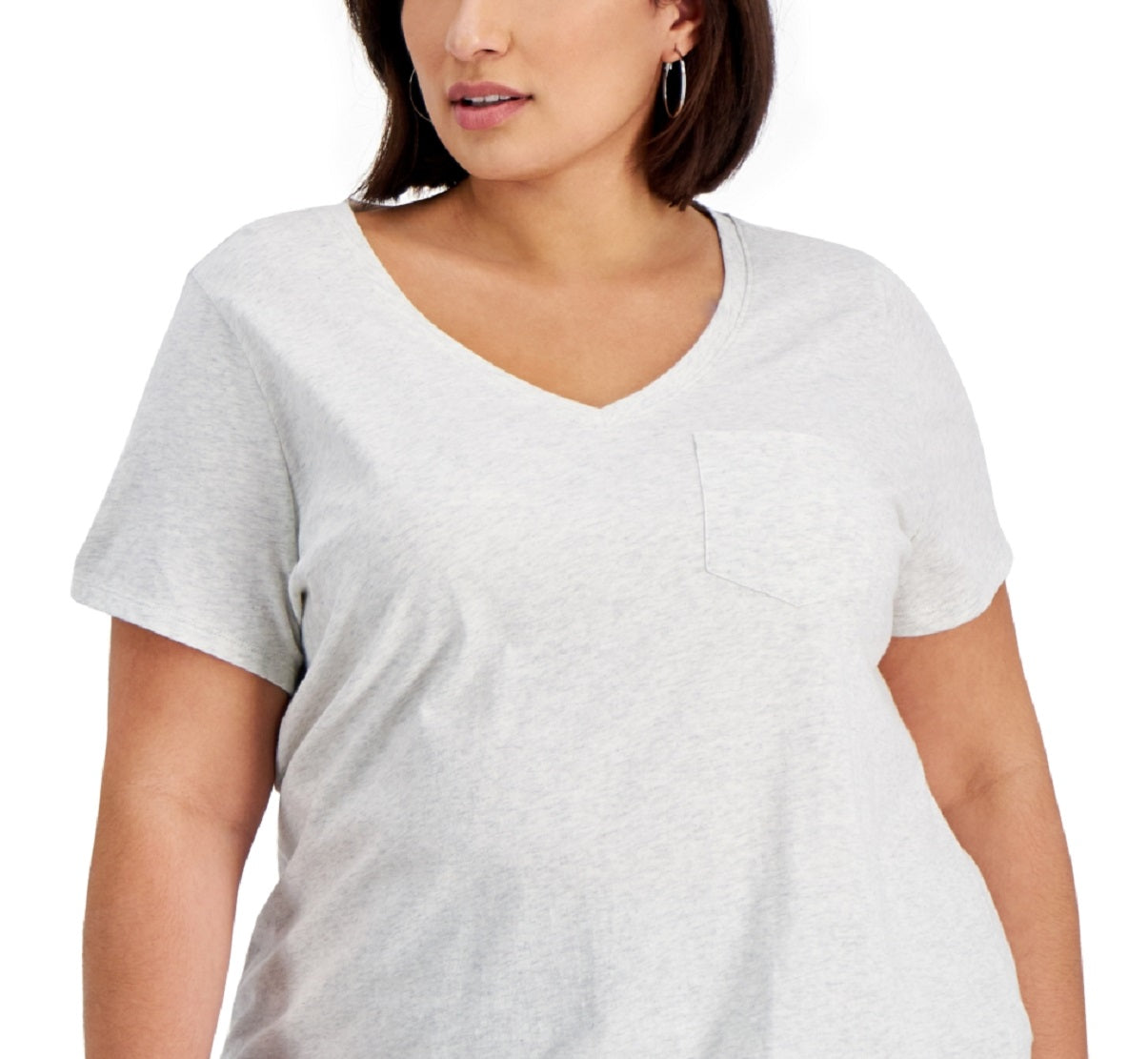 Style & Co Women's Cotton Solid V Neck Top Gray Size 0X